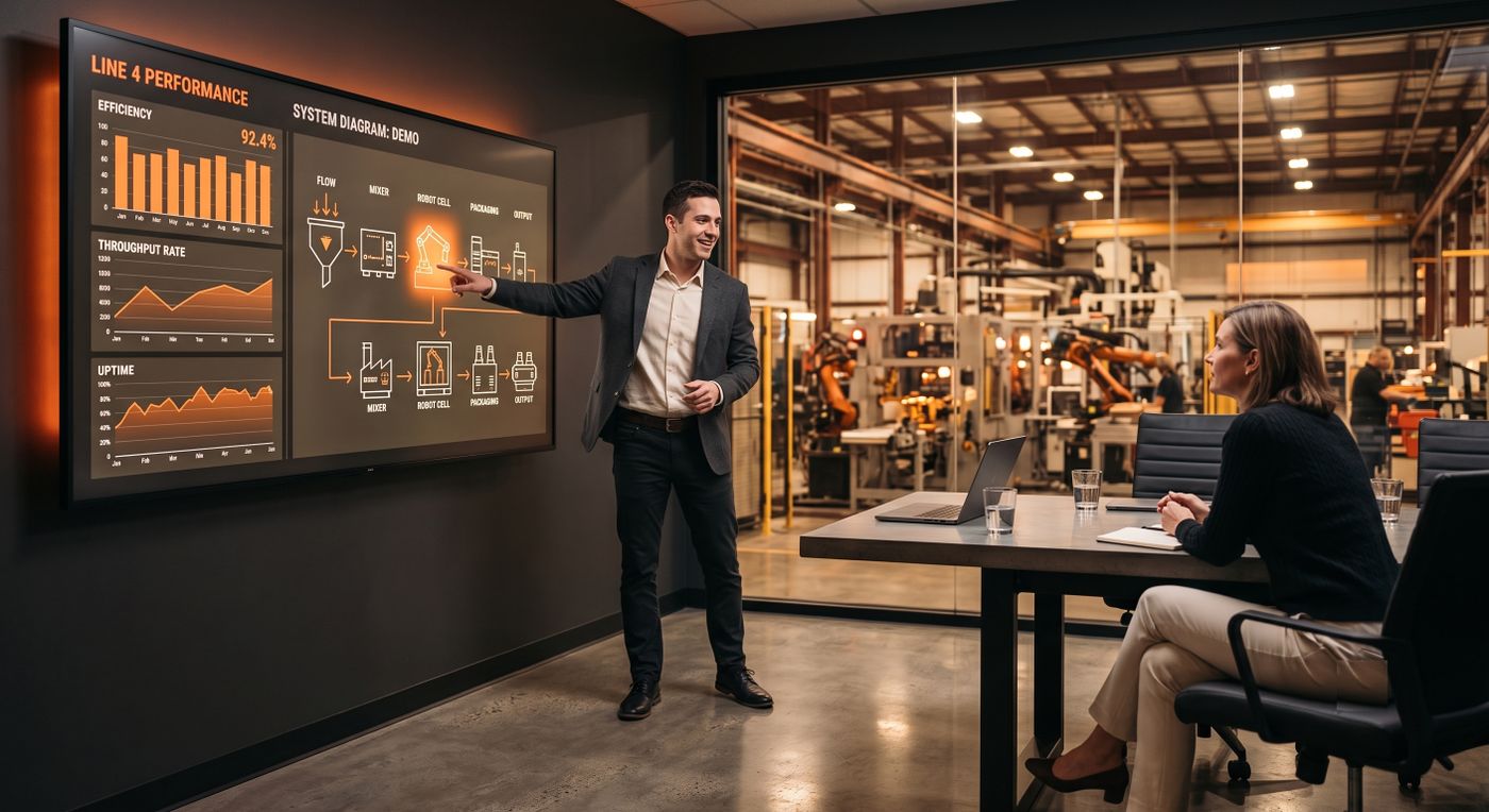 Technical presentation of plant line performance data to an industrial customer